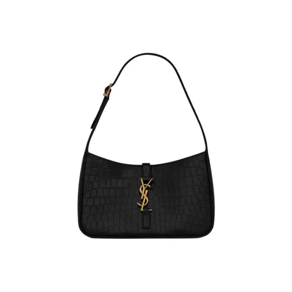 Saint Laurent Sunset Shoulder Bag Medium Black Crocodile Embossed Leather - Gold