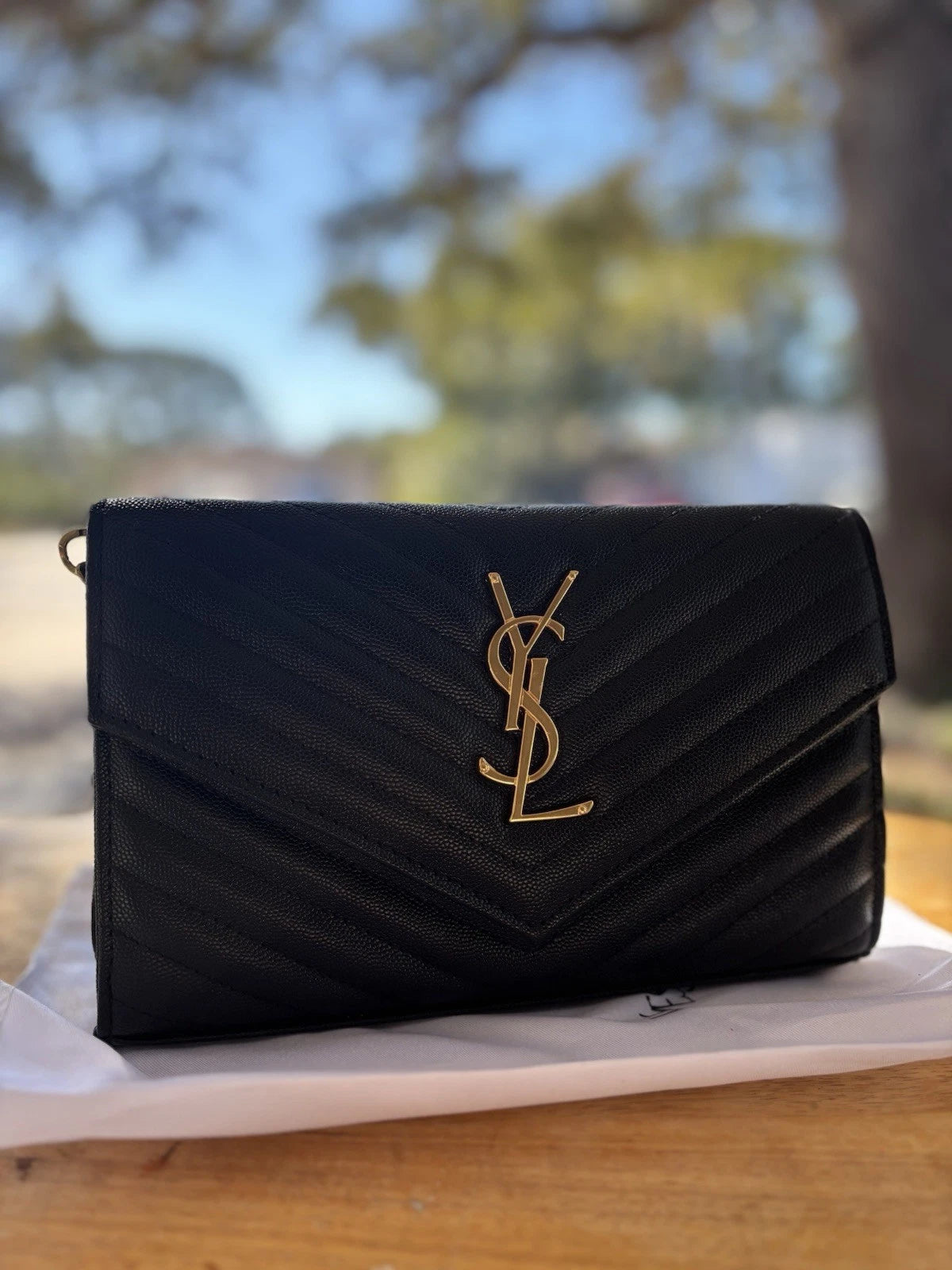 Saint Laurent Envelope Chevron Crossbody Black Leather