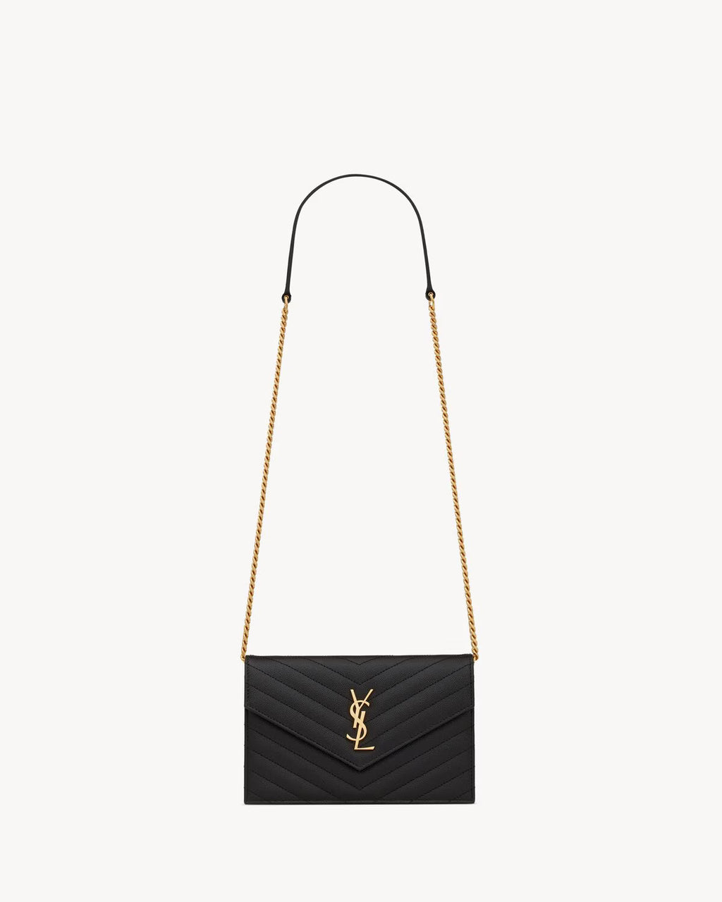 Saint Laurent Envelope Chevron Crossbody Black Leather