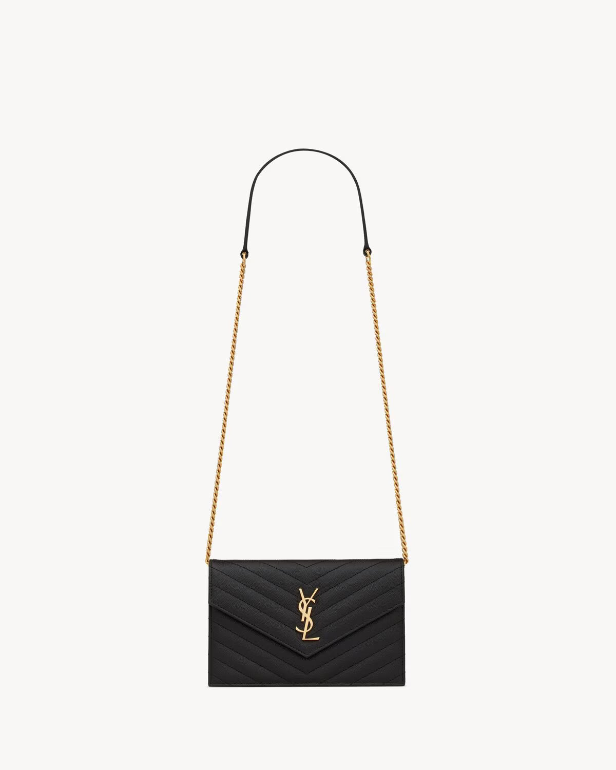 Saint Laurent Envelope Chevron Crossbody Black Leather