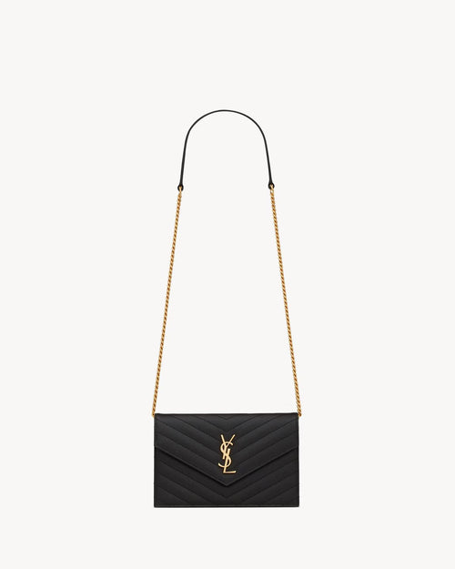 Saint Laurent Envelope Chevron Crossbody Black Leather
